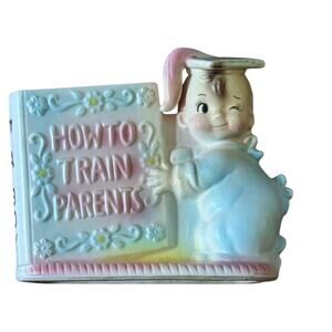 Vtg Rubens Originals Planter Japan Cheeky Baby Pink Blue Nursery Supply Holder